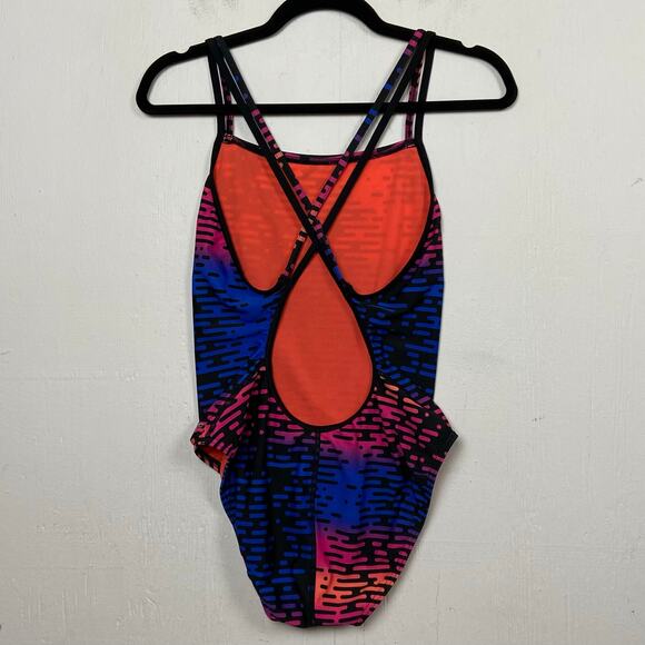 Speedo Women's Pro LT Volt Back Racing Cut Blue Pink One Piece Swimsuit 12/38 - Picture 4 of 7